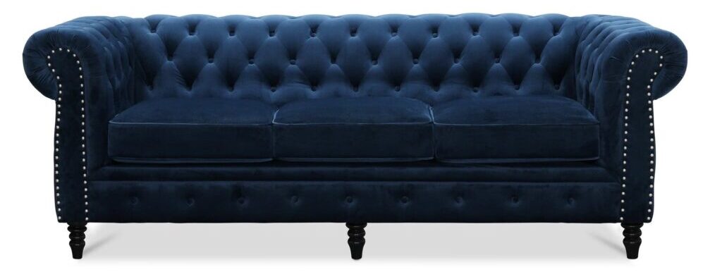 blå velour sofa