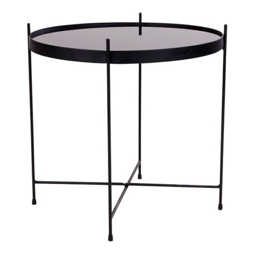 Venezia Sofabord - Hjørnebord i sort stål med glas Ø48 cm
