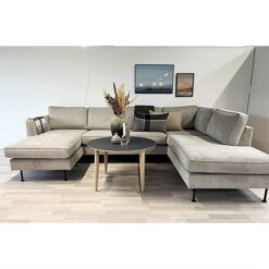 Thy sofa m. chaiselong og open-end - 305 x 210 cm. - beige fløjl - flere varianter
