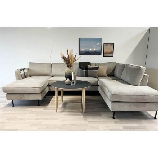 Thy sofa m. chaiselong og open-end - 305 x 210 cm. - beige fløjl - venstrevendt