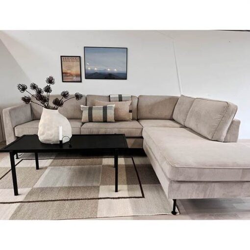 Thy sofa m. open-end - 275 x 210 cm. - beige fløjl - højrevendt
