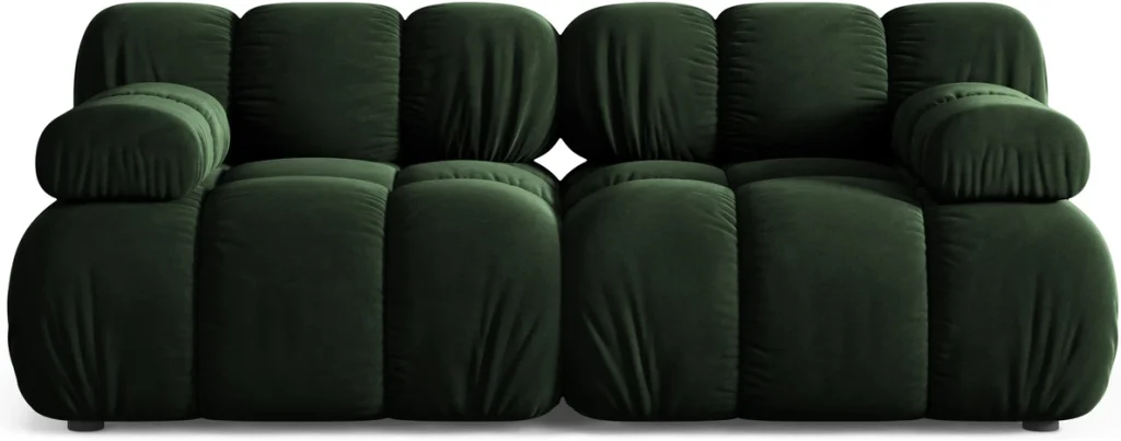 2-personers sofa Micadoni Bellis, flaskegrøn Venus-velour, modulopbygget, B188 cm