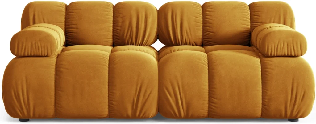 2-personers sofa Micadoni Bellis gul velour, modulær, B188 D94 H70, Petproof, Cleanaboo & Easy Clean