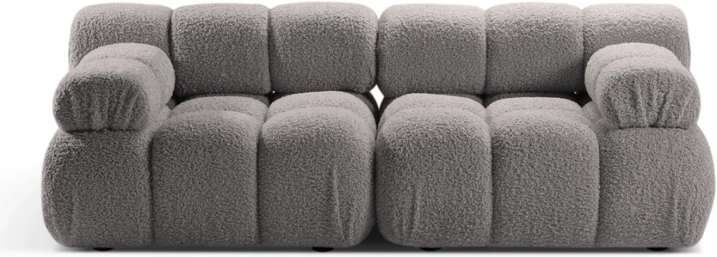 2-personers sofa Micadoni Bellis, lysegrå bouclé-stof, modulsofa 188 cm