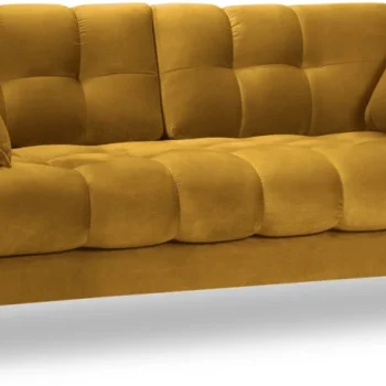 2-personers sofa Micadoni Mamaia, gul velour, silkeblød, højelastisk skum, sorte metalben, inkl. 2 pyntepuder