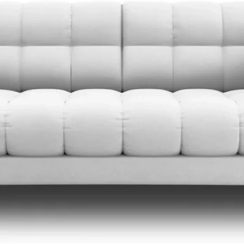 2-personers sofa Micadoni Mamaia, lysegrå Neve strukturstof, kompakt 152 cm, sorte metalben, inkl. 2 pyntepuder