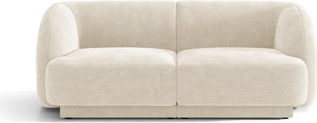2-personers sofa Micadoni Miley - elfenben chenille, 180 cm bred, komfortabelt skumfyld, sorte ben
