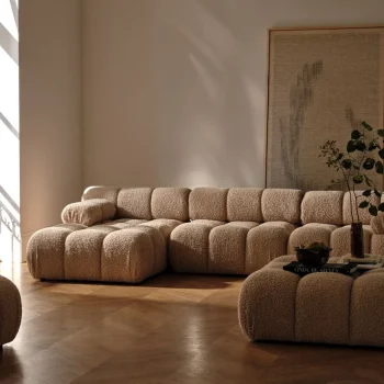 3-personers modulsofa Micadoni Bellis - cappuccino velour, højrevendt, B282×D94×H70 cm