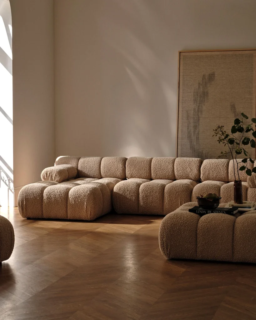 3-personers modulsofa Micadoni Bellis - cappuccino velour, højrevendt, B282×D94×H70 cm