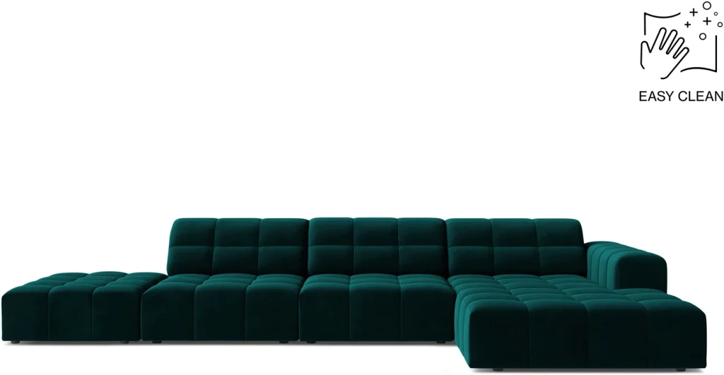 Chaiselong-/hjørnesofa Micadoni Jennifer højrevendt velour dyb petrol 5-pers B348×D167 cm