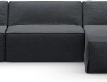 Chaiselong/hjørnesofa Micadoni Jodie, 4 pers. højrevendt - grå/blå LINS 89 strukturstof, B284 D162 H77