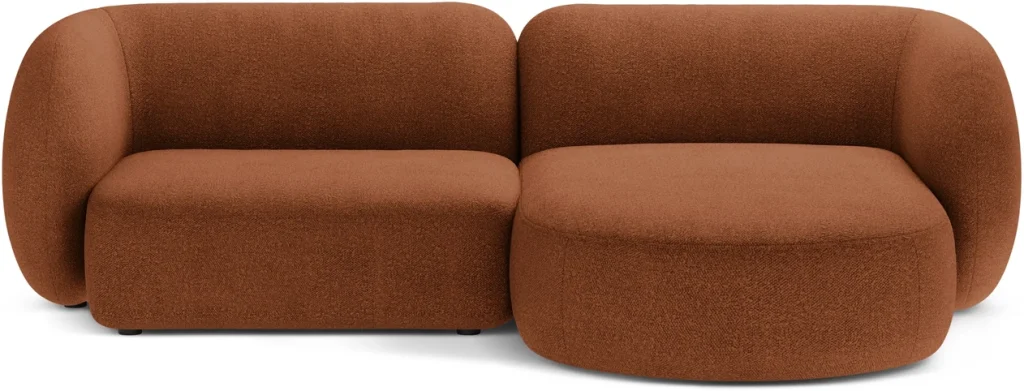 Chaiselong-/hjørnesofa Micadoni Kate højrevendt, bouclé terrakotta, 255x176 cm, Oeko-Tex