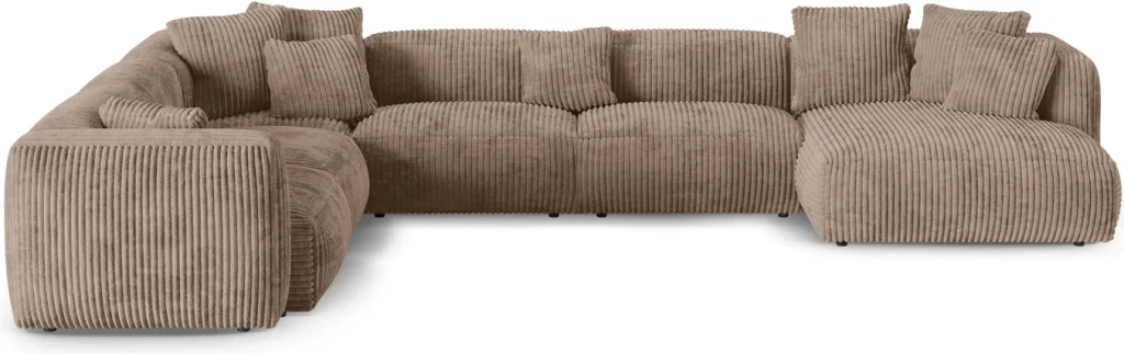Chaiselong/hjørnesofa Micadoni Martina XL venstrevendt 6-sæders ribvelour agernbrun