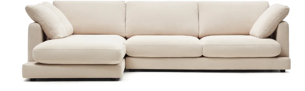 Chaiselong sofa Kave Home Gala venstrevendt beige chenille 300x193 cm