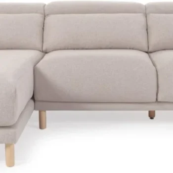 Chaiselong sofa venstrevendt Kave Home Singa beige stof nordisk moderne kolonial stil med aftagelige betræk og nakkestøtter