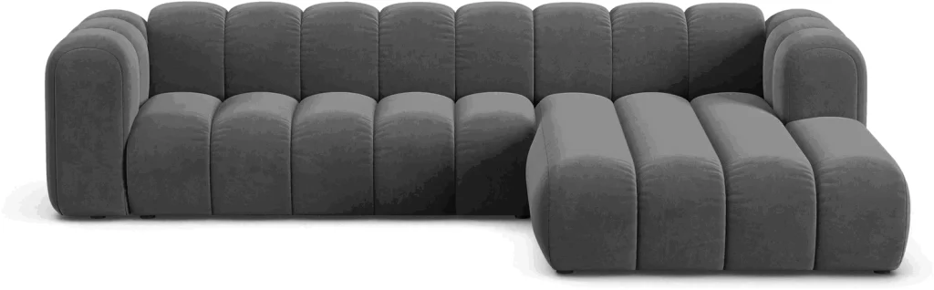 Chaiselongsofa / hjørnesofa højrevendt Micadoni Lupine, grå Venus-velour, 290×177×70 cm
