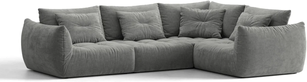 Chaiselongsofa / hjørnesofa Micadoni Bloom, højrevendt, mørkegrå tekstureret stof Wind 89, 316x222 cm