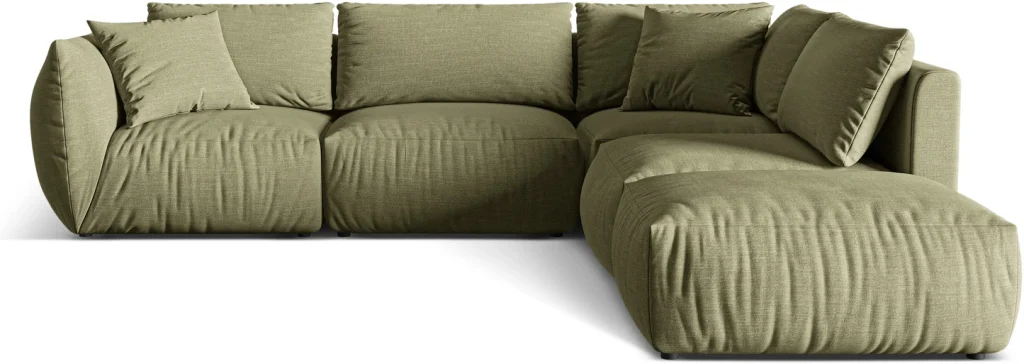 Chaiselongsofa/hjørnesofa Micadoni Chris højrevendt 4-personers lysegrøn Lins 74 strukturstof 295×290 cm