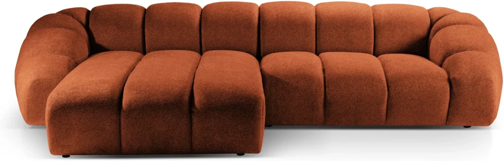 Chaiselongsofa hjørnesofa Micadoni Diana venstrevendt terrakotta strukturstof Bubble 10 334x182 cm