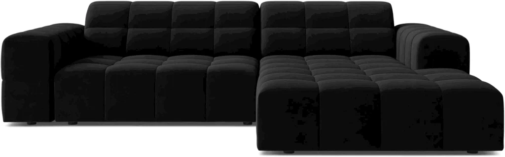 Chaiselongsofa hjørnesofa Micadoni Jennifer højrevendt, sort Bluvel velour 234×167 cm, plads til 4 personer