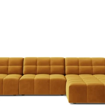 Chaiselongsofa / hjørnesofa Micadoni Jennifer, højrevendt Venus-velour gul 294x167x78 cm, plads til 4