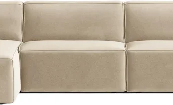 Chaiselongsofa / hjørnesofa Micadoni Jodie, venstrevendt, mørk beige velour, B341 D162 H77, 5 pers