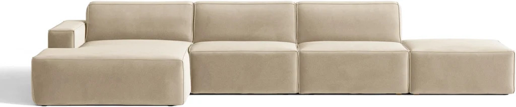 Chaiselongsofa / hjørnesofa Micadoni Jodie, venstrevendt, mørk beige velour, B341 D162 H77, 5 pers