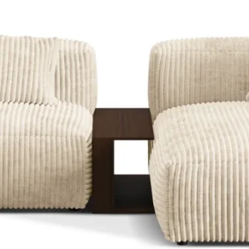 Chaiselongsofa / hjørnesofa Micadoni Martina højrevendt ribvelour lys beige 285×176 cm