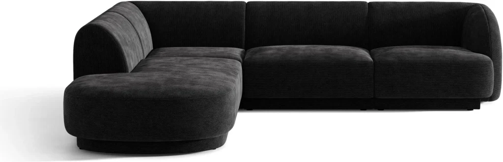 Chaiselongsofa / hjørnesofa Micadoni Miley venstrevendt 255x248 cm sort chenille Haga 19 6 pers