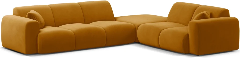Chaiselongsofa / hjørnesofa Micadoni Molino, gul velour Casino Mostaza, højrevendt, 315x250 cm
