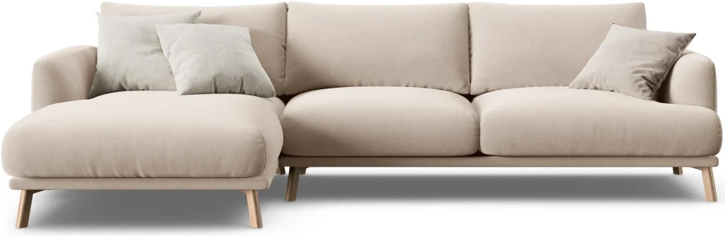 Chaiselongsofa hjørnesofa Micadoni Naomi venstrevendt beige velour B285×D170 cm