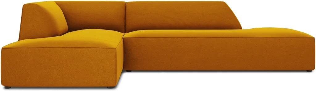 Chaiselongsofa hjørnesofa Micadoni Ruby venstrevendt, gul velour 273×180 cm, 4 siddepladser