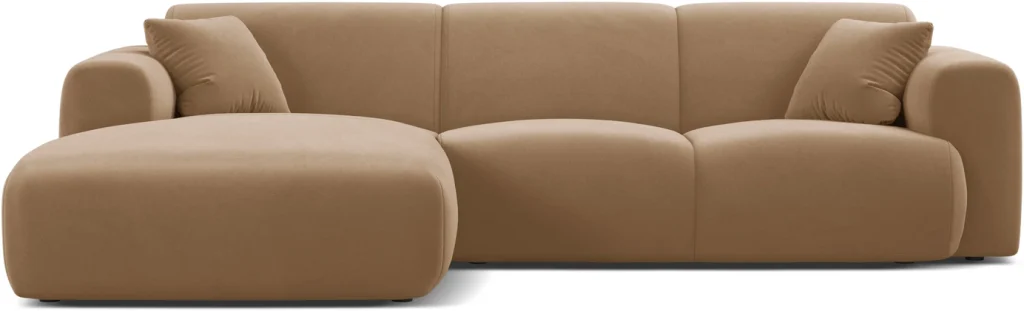 Chaiselongsofa hjørnesofa venstrevendt Micadoni Molino, mandelbeige velour, 255x170 cm