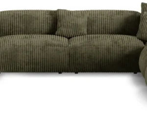 Chaiselongsofa Micadoni Martina mosgrøn ribvelour højrevendt plads til 6 personer sædedybde 90 cm