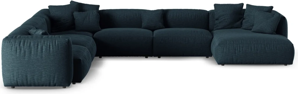Chaiselongsofa Micadoni Martina venstrevendt 6-personers, denimblå Boston Ocean strukturstof, sædedybde 90 cm, B420xD330 cm