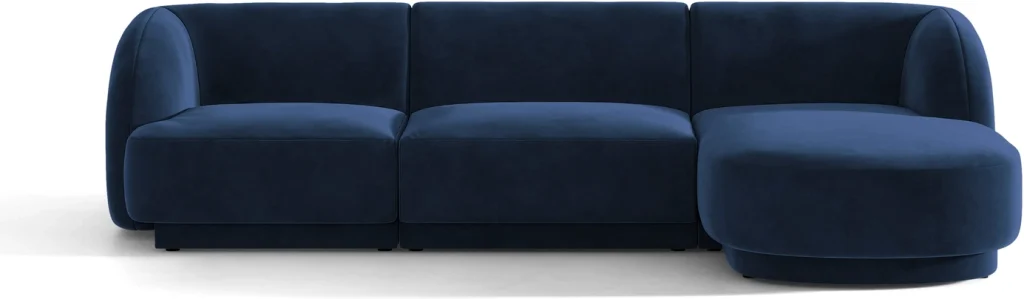 Chaiselongsofa Micadoni Miley, kongeblå velour Bluvel, højrevendt, 4-personers, 255x156 cm