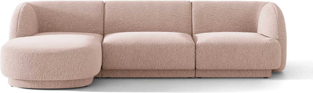 Chaiselongsofa Micadoni Miley venstrevendt pudderrosa bouclé 4-personers hjørnesofa B255xD156 cm