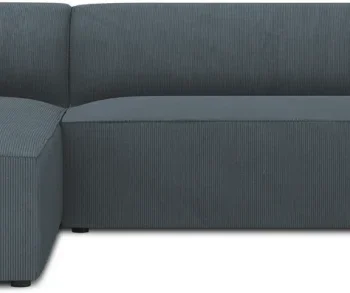 Chaiselongsofa Micadoni Ruby venstrevendt 273x180 cm, blå ribvelour, vandafvisende, 4 pers