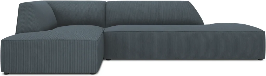 Chaiselongsofa Micadoni Ruby venstrevendt 273x180 cm, blå ribvelour, vandafvisende, 4 pers