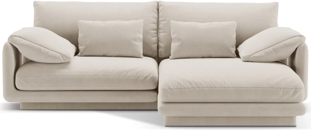 Chaiselongsofa Micadoni Torino højrevendt - lys beige Casino Pearl-velour 220x170 cm