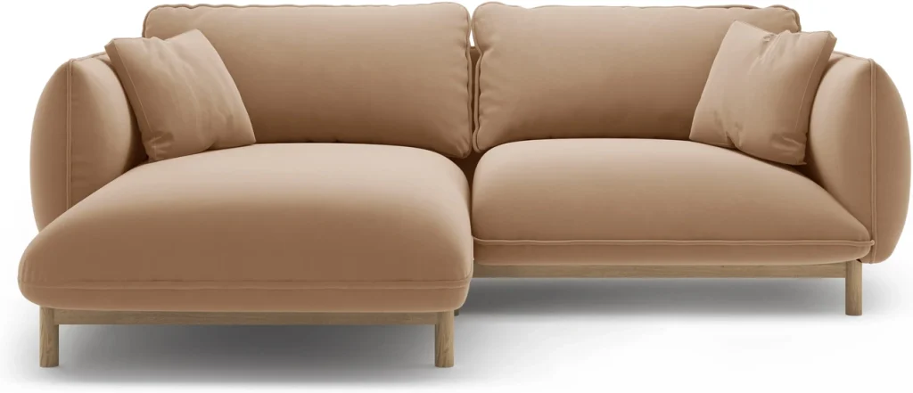 Chaiselongsofa venstrevendt Micadoni Ada mandelbeige Casino-velour B220×D179 cm 3-personers bøgben
