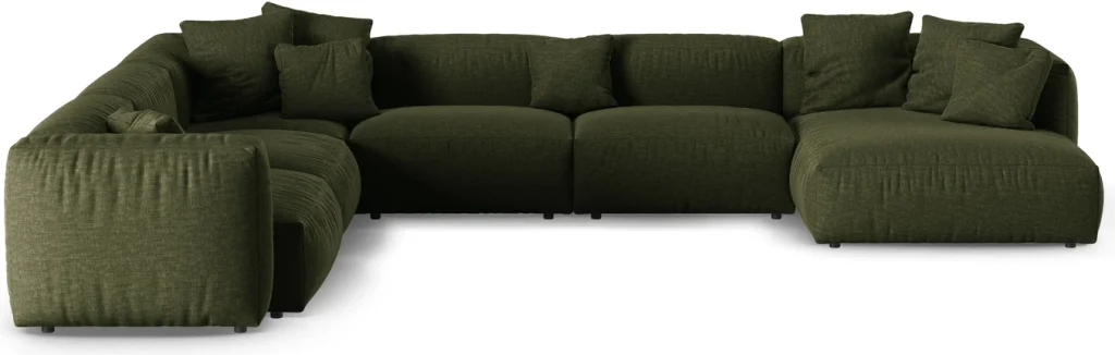 Hjørnesofa chaiselong Micadoni Martina venstrevendt, 6 pers, B420 x D330 cm, grøn Boston Forest strukturstof