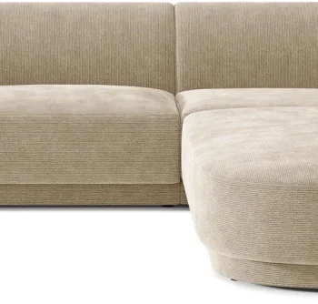 Hjørnesofa chaiselongsofa Micadoni Miley højrevendt, beige chenille Eden 3, 255x248x70 cm, til 6 personer