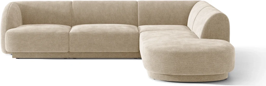 Hjørnesofa chaiselongsofa Micadoni Miley højrevendt, beige chenille Eden 3, 255x248x70 cm, til 6 personer
