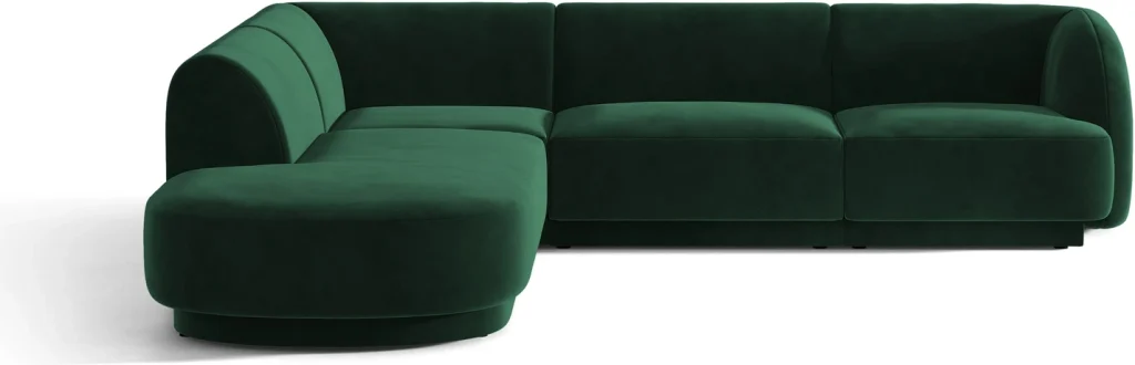 Hjørnesofa Chaiselongsofa Micadoni Miley venstrevendt 255x248 cm flaskegrøn velour 6 pers.