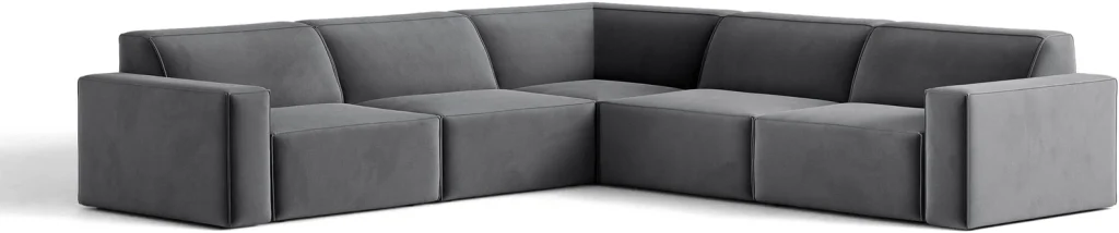 Hjørnesofa Micadoni Jodie 283x283 cm grå velour chaiselong plads til 6