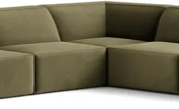 Hjørnesofa Micadoni Jodie 283x283 cm, grøn velour, chaiselong, til 6 personer