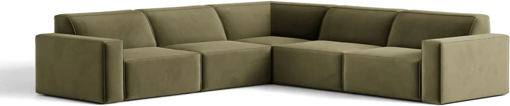 Hjørnesofa Micadoni Jodie 283x283 cm, grøn velour, chaiselong, til 6 personer