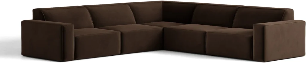 Hjørnesofa Micadoni Jodie 283×283 cm velour mørkebrun, rummelig chaiselong 6 pers.