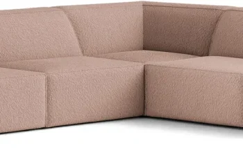 Hjørnesofa Micadoni Jodie, pudderrosa bouclé, 283x283 cm, chaiselong 222 cm, 6-personers, Oeko-Tex-cert.